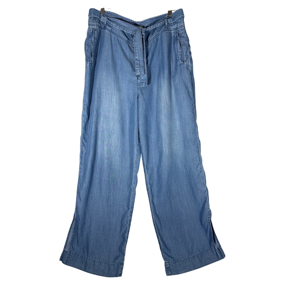 Cloth & Stone Sz 30 Tencel Denim Wide Leg Belted Trouser Pants Slit Actual 34x31